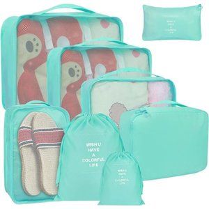 8 Set Packing Cubes for Suitcases Blue Travel Luggage Packing Organizers